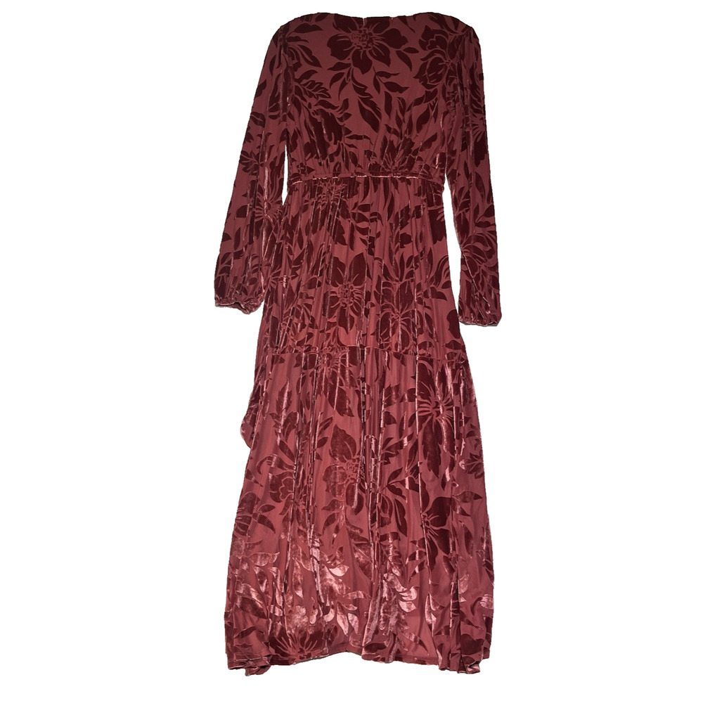 Velvet Burnout Midi Wrap Dress Size Small Mauve Floral High Low - Picture 2 of 11